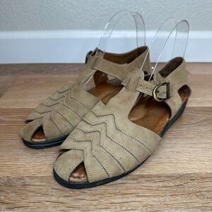 Beautifeel Taupe Leather Women's Sandals, Size 9- 9.5